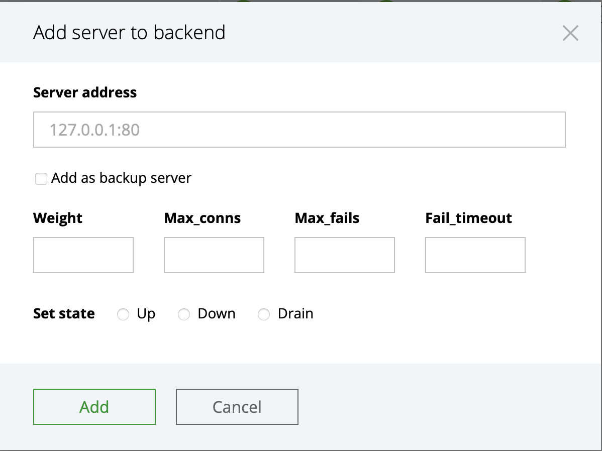Console Light — adding a server on the "HTTP Upstreams" tab